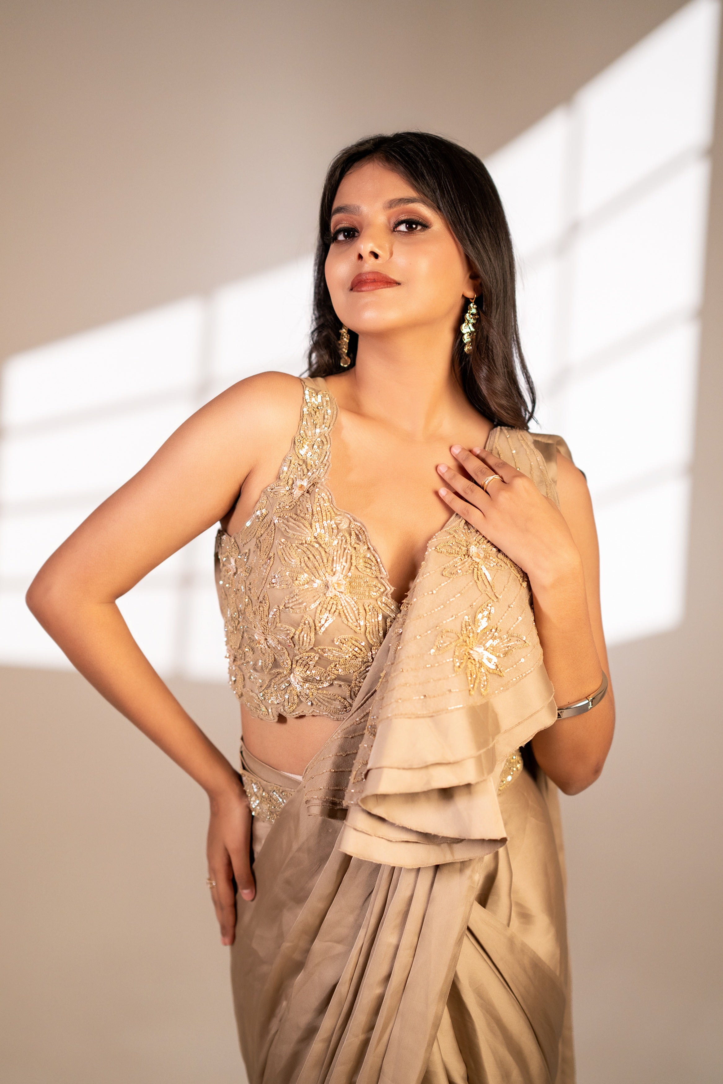 Chiku predraped saree