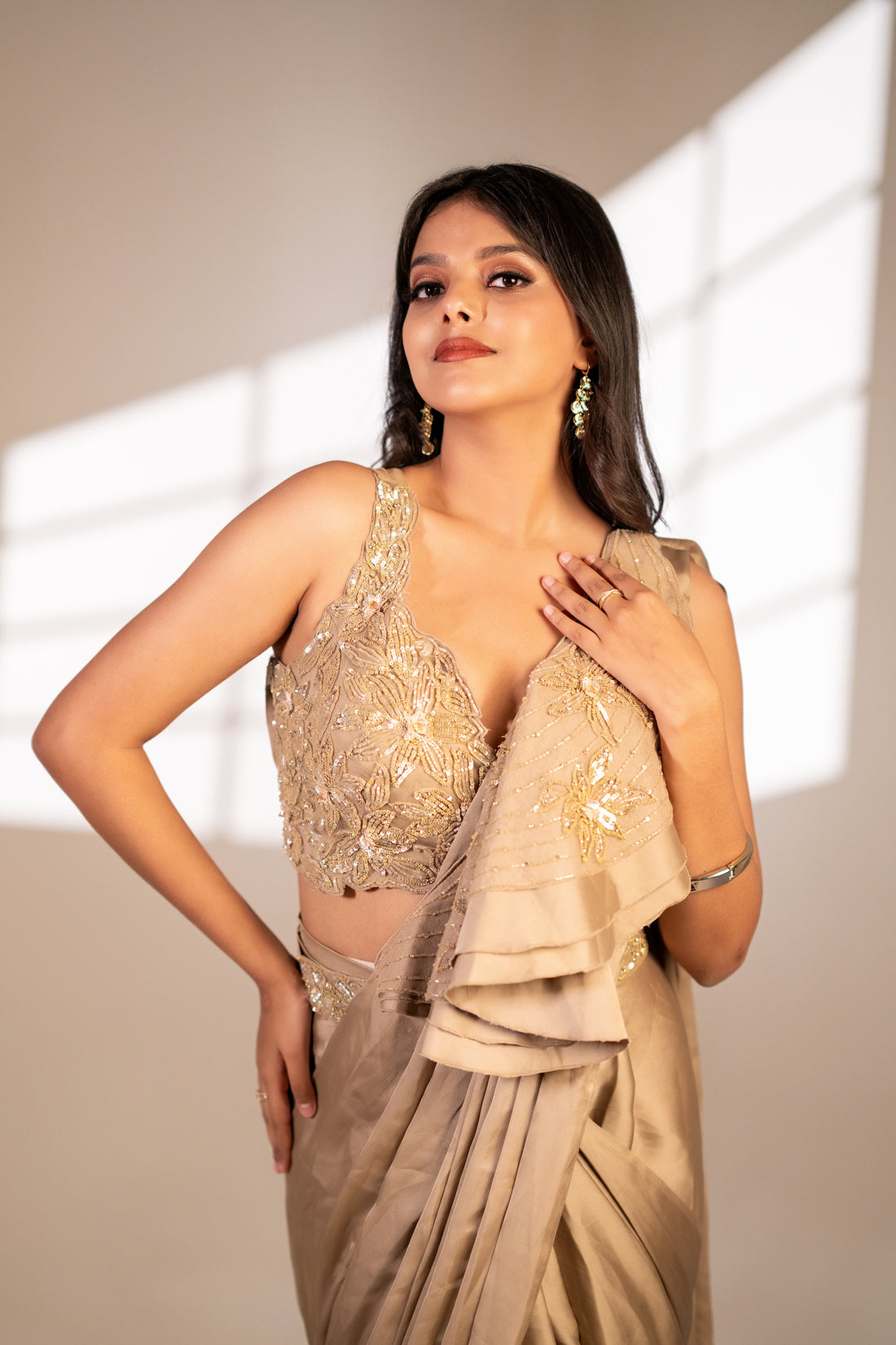 Chiku predraped saree
