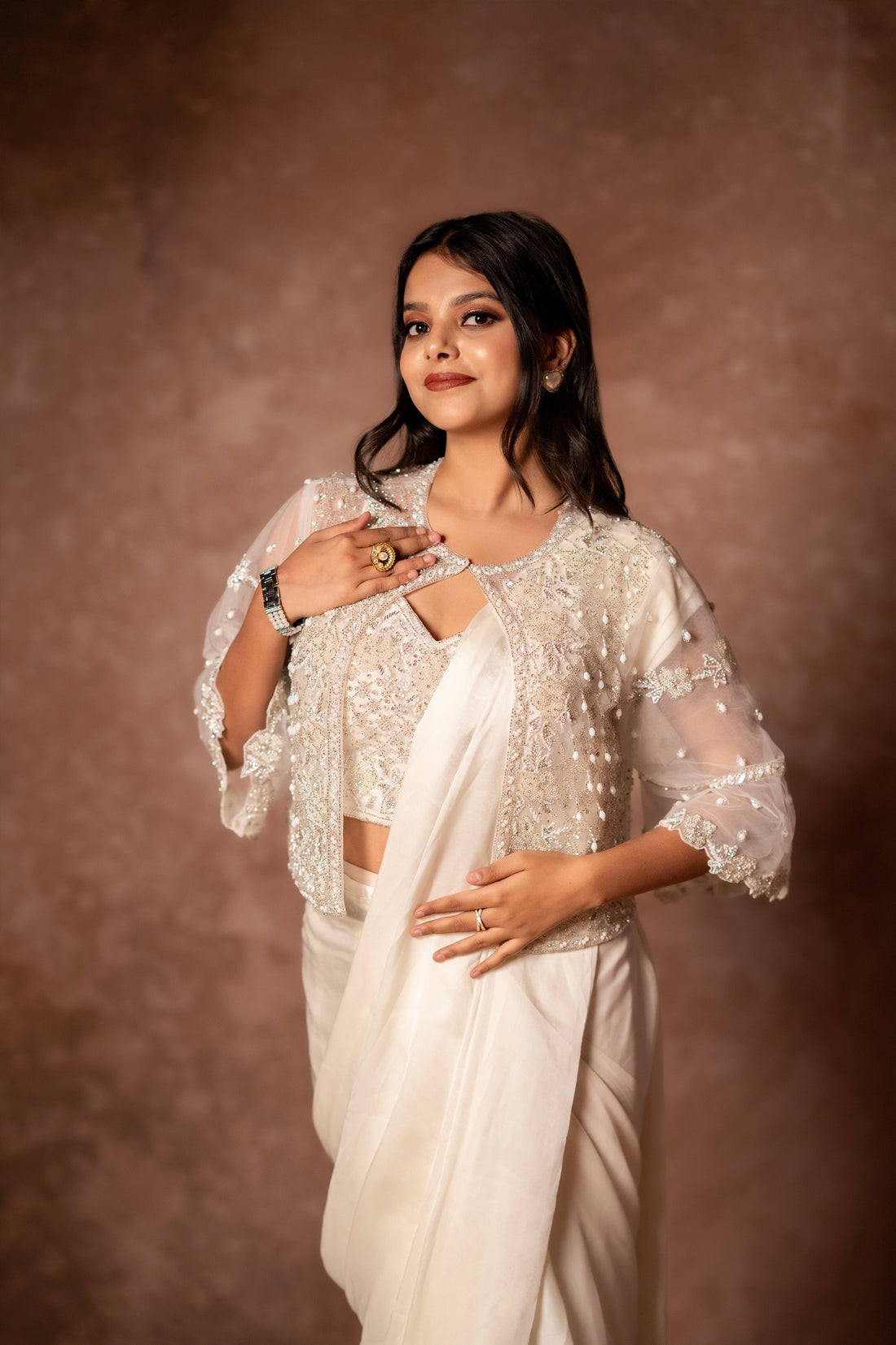 Rhinestone aliyah saree