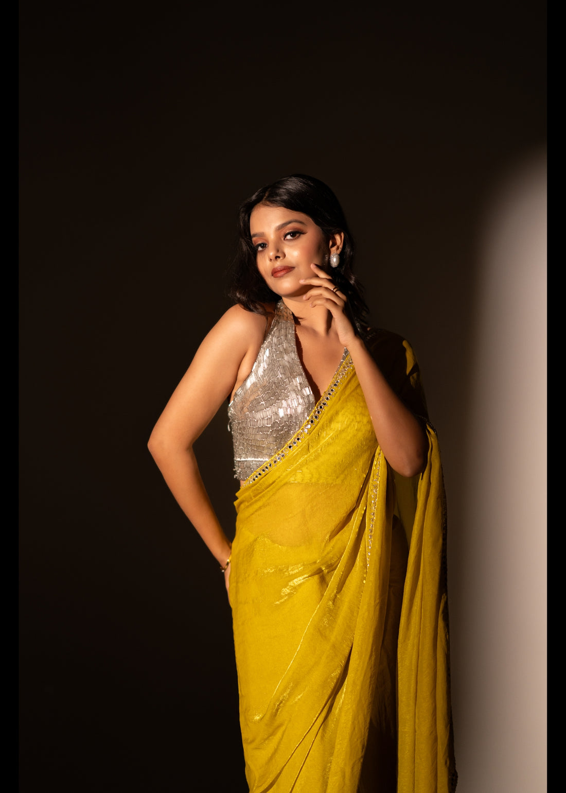 Lime yellow tora tissue saree