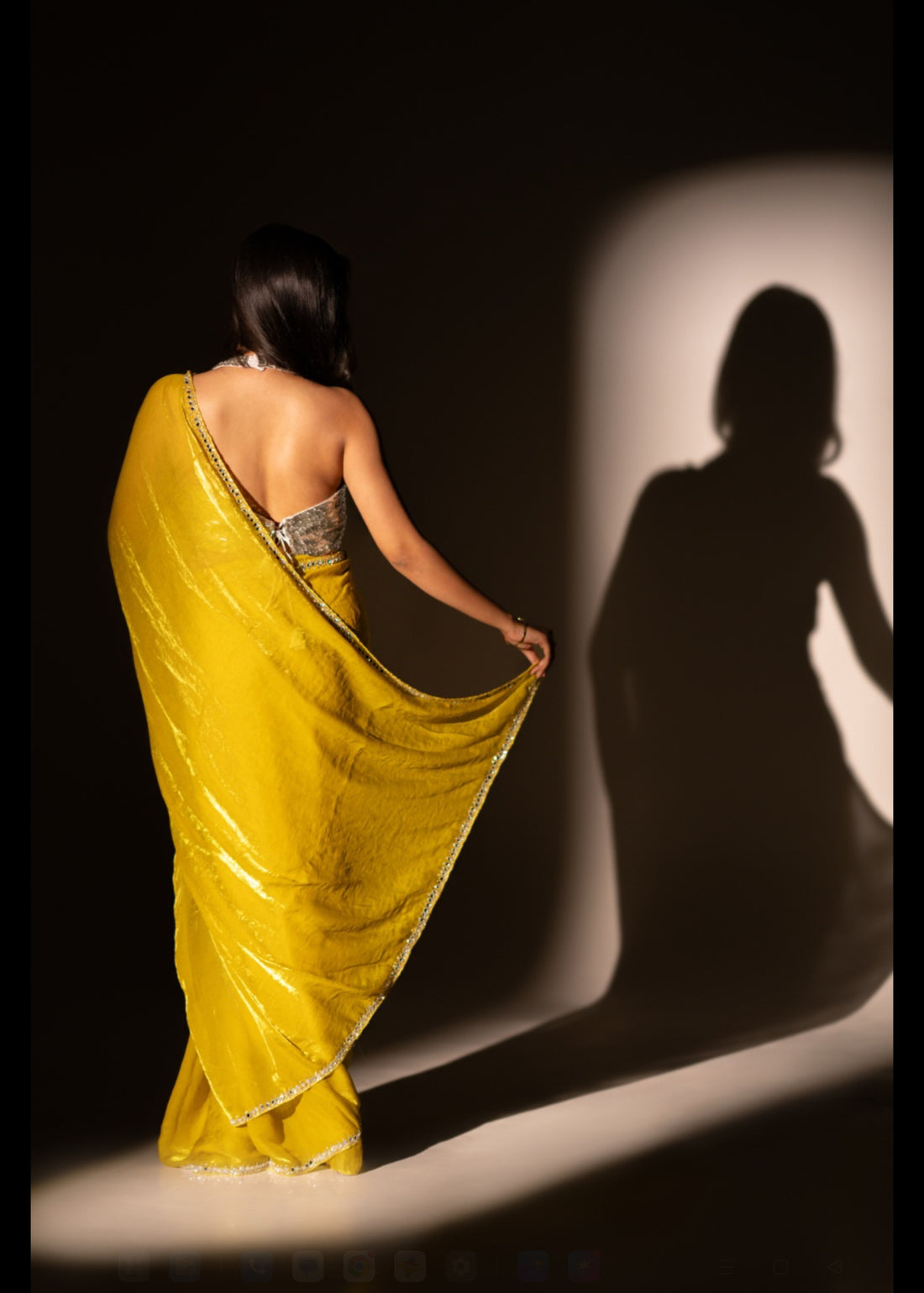 Lime yellow tora tissue saree