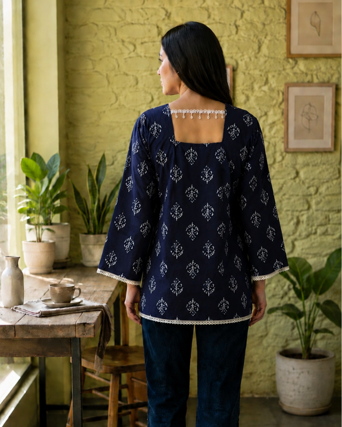 Deep Plum Botanical Boota Lace-Trim Tunic