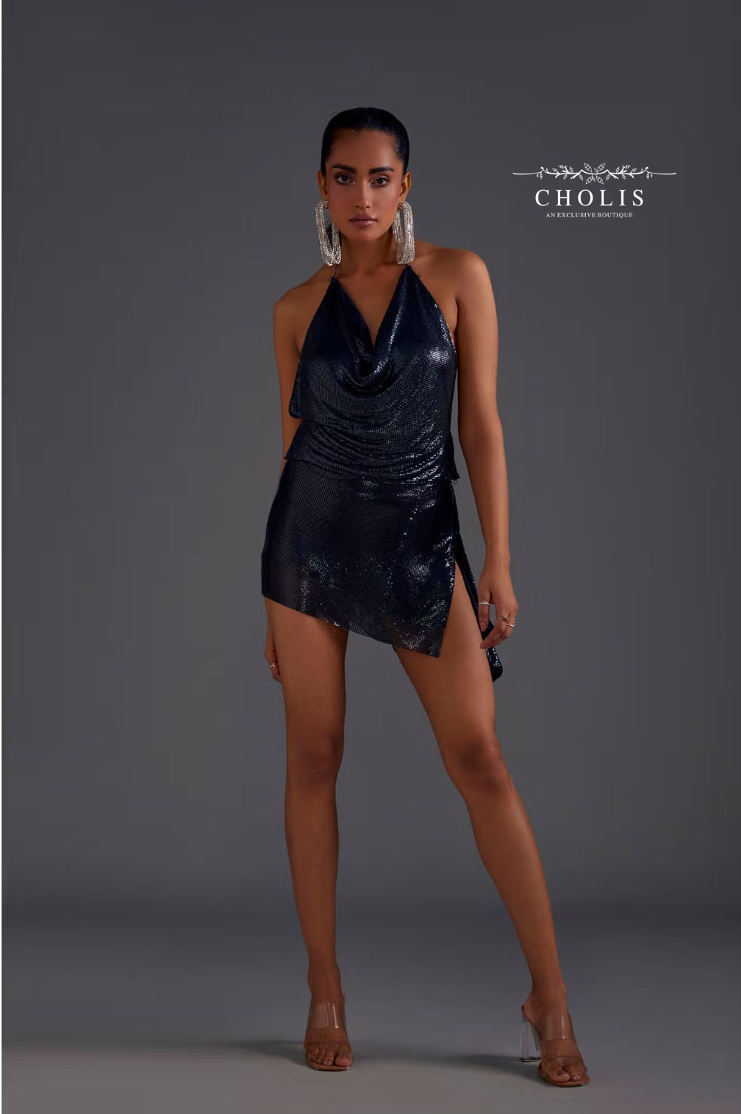 Midnight Glimmer Sequin Halter Top