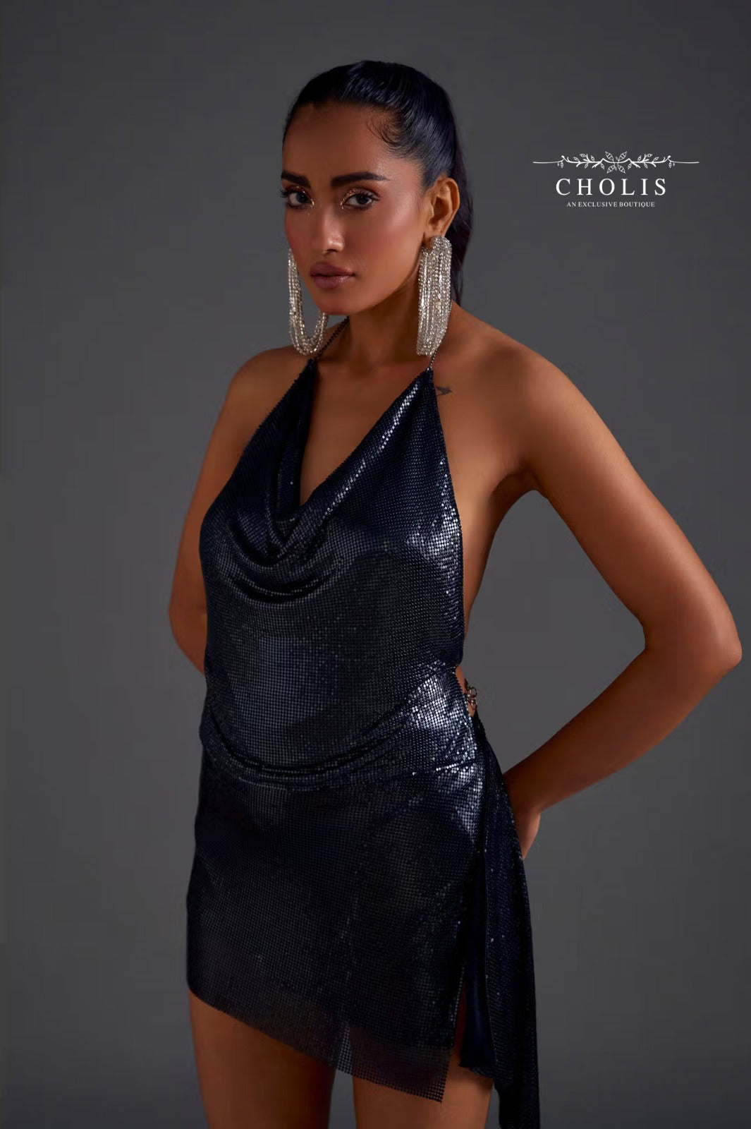 Midnight Glimmer Sequin Halter Top