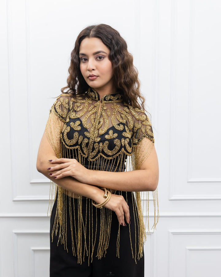 Gold Embroidered Fringe Cape