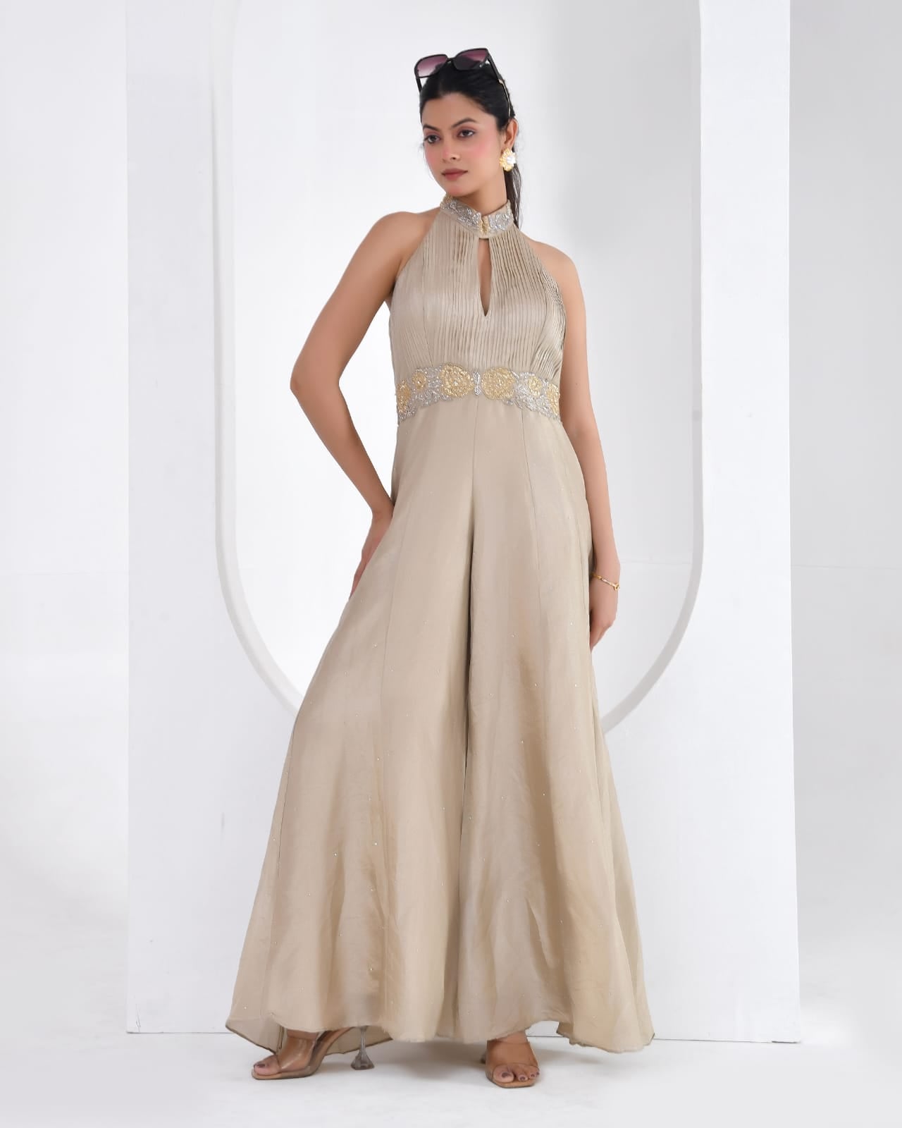 Rose Detailing Halter Neck Jumpsuit