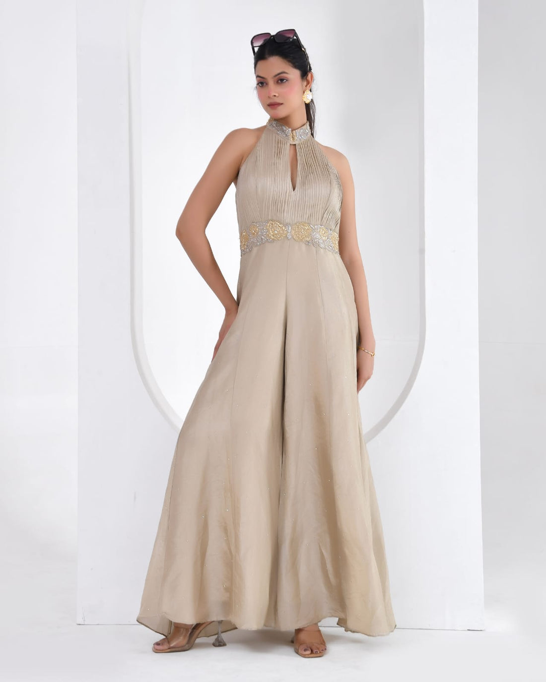 Rose Detailing Halter Neck Jumpsuit