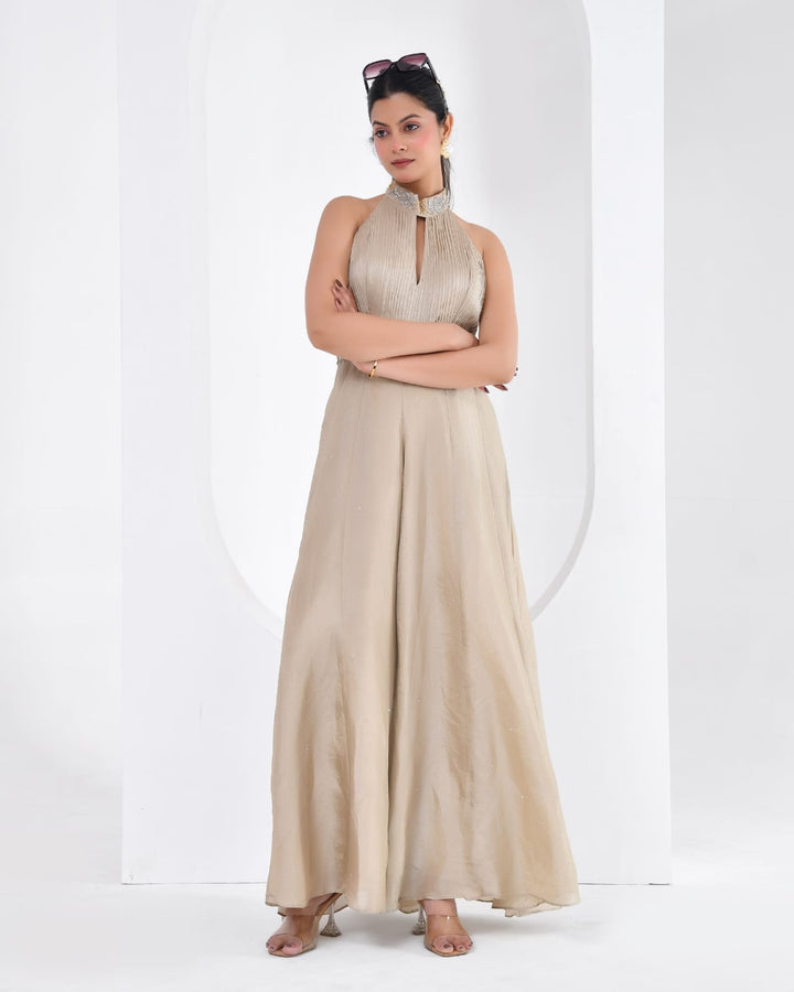 Rose Detailing Halter Neck Jumpsuit