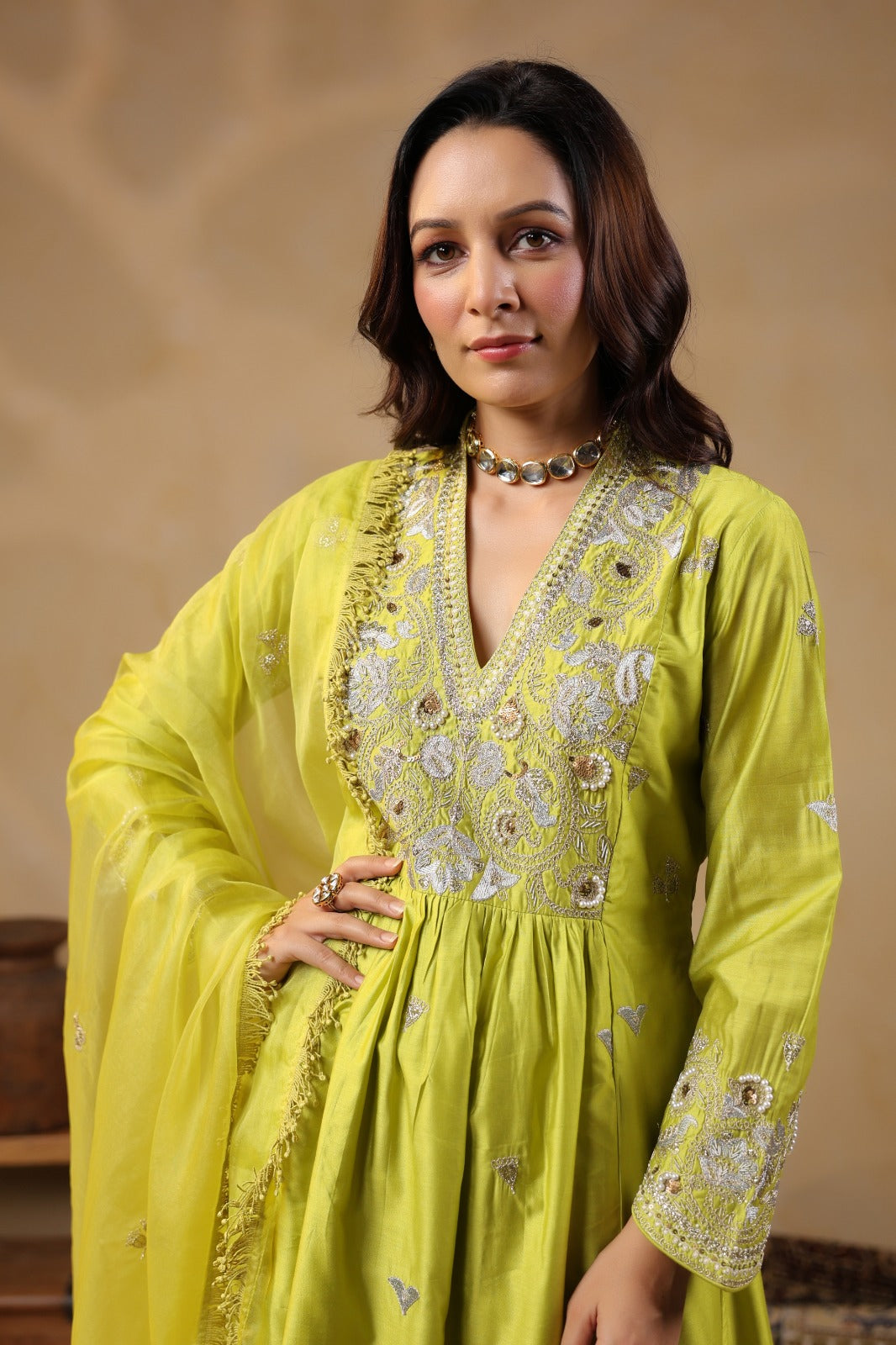 Noor Lime Handwork Suit Set