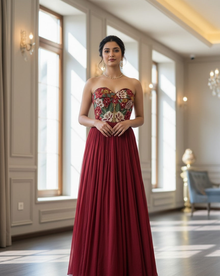 Ruby Blossom Corset Gown