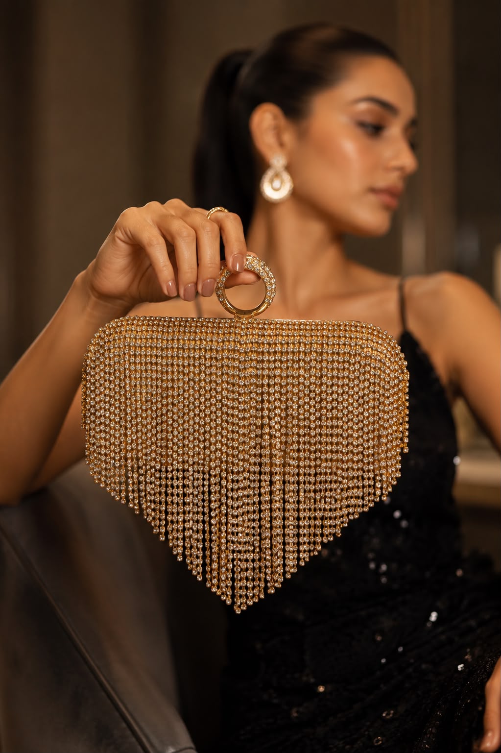 Golden Cascade Crystal Clutch
