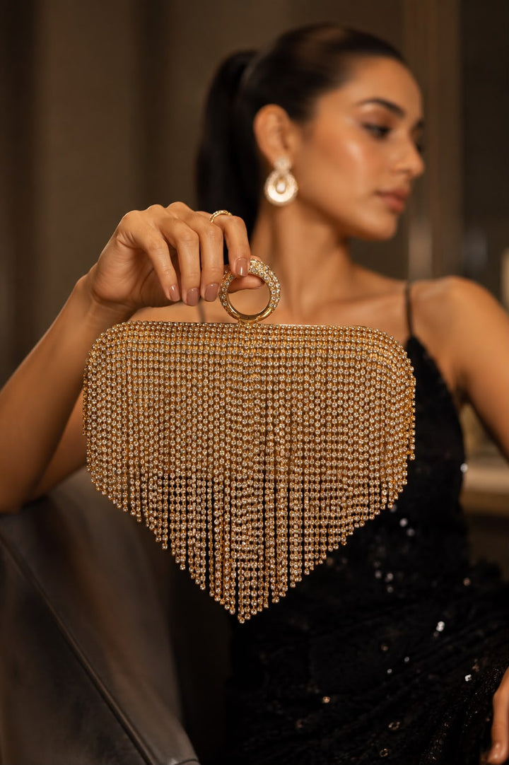 Golden Cascade Crystal Clutch