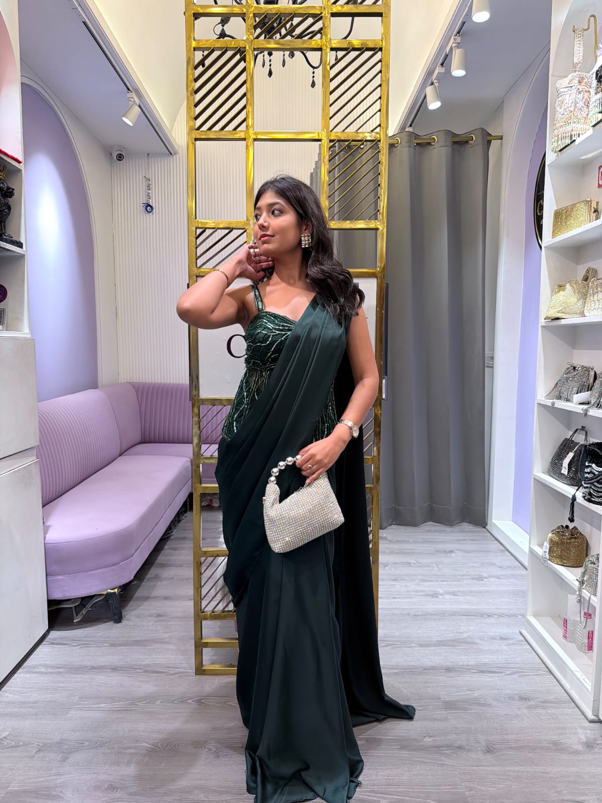 Emerald Enchanté Corset Drape Saree