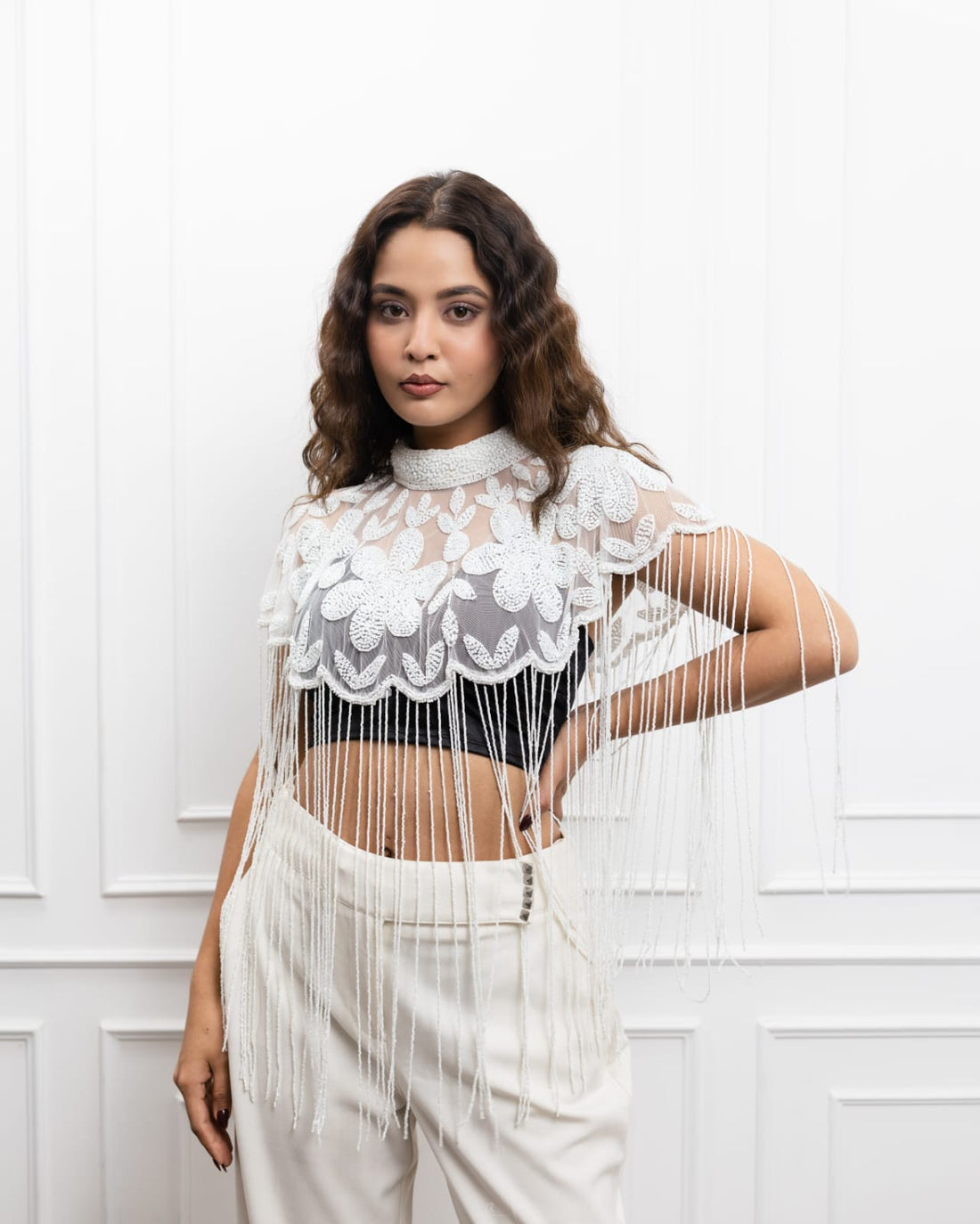 Ivory Floral Glow Cape