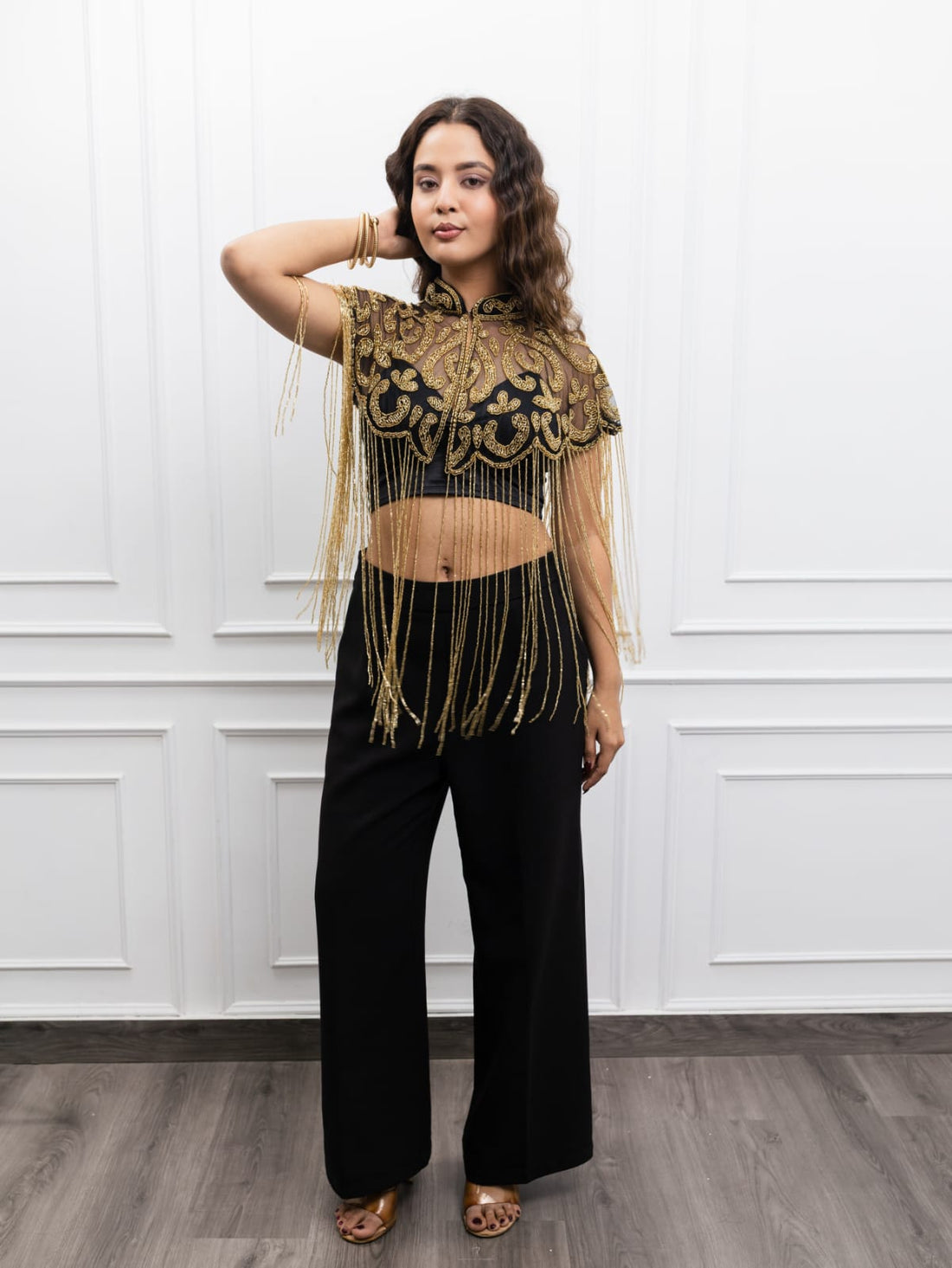Gold Embroidered Fringe Cape