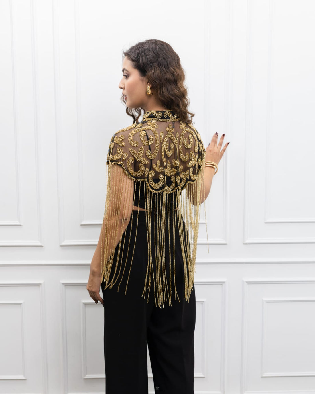Gold Embroidered Fringe Cape