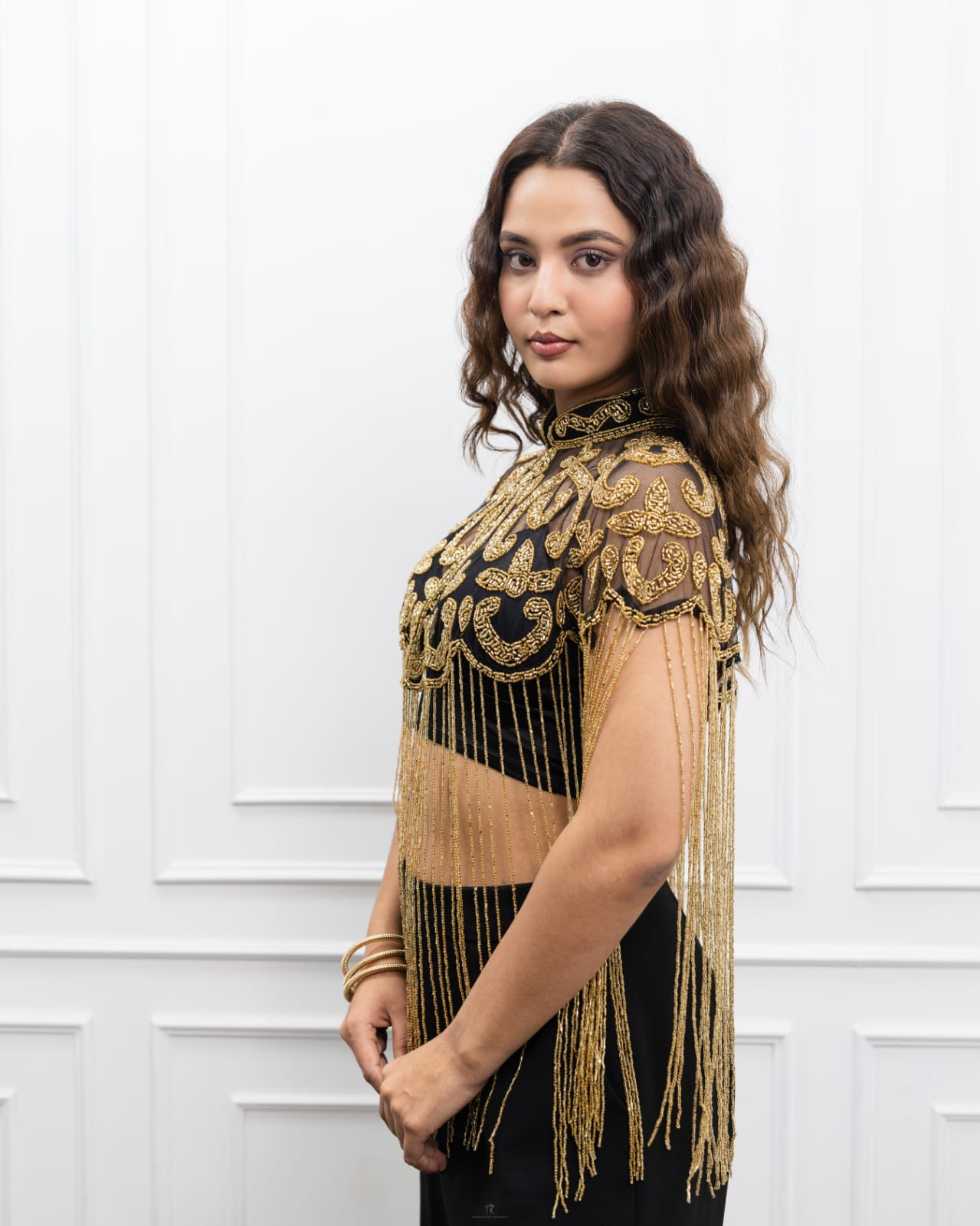 Gold Embroidered Fringe Cape