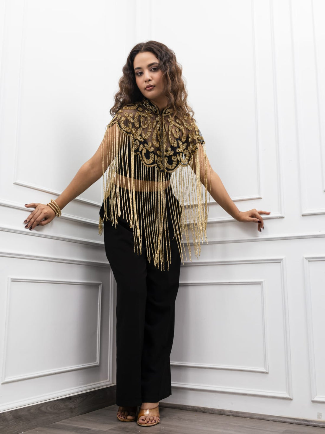 Gold Embroidered Fringe Cape