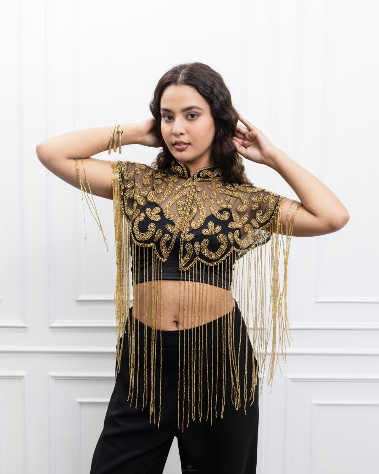 Gold Embroidered Fringe Cape