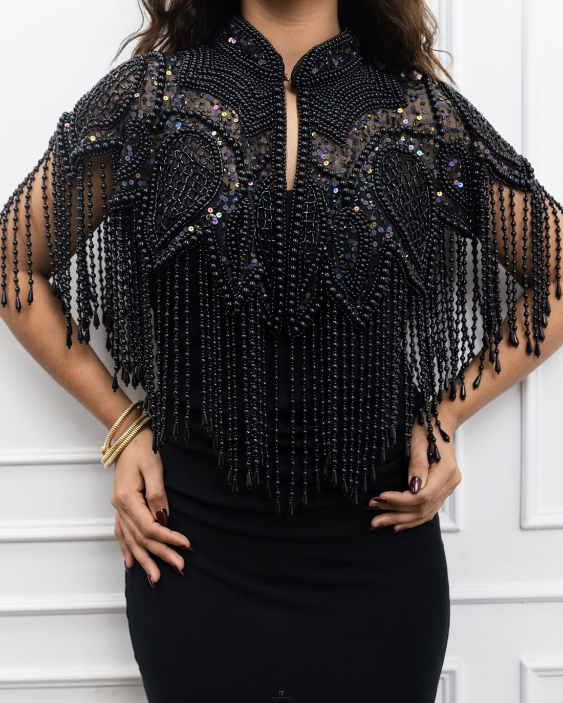 Black Sequence Pearl Cape