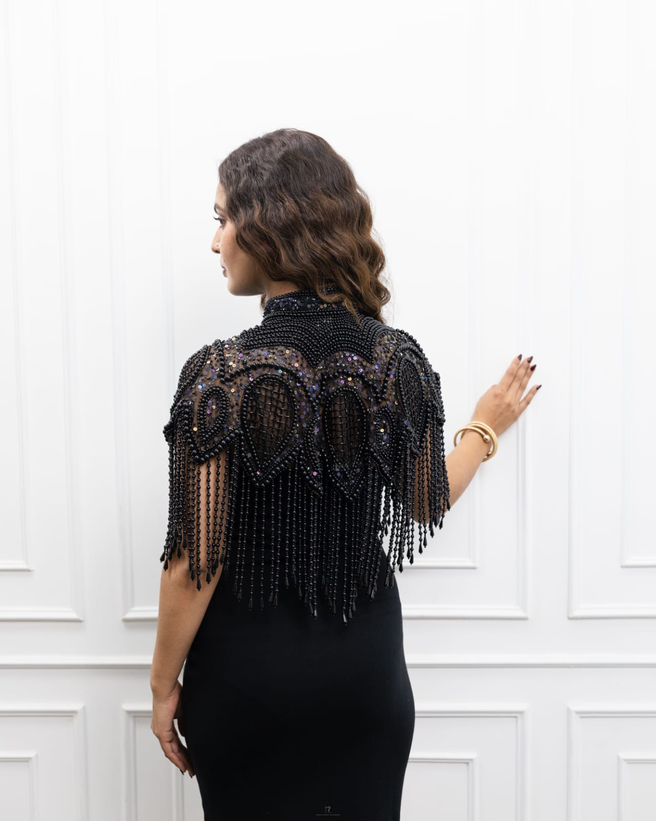 Black Sequence Pearl Cape
