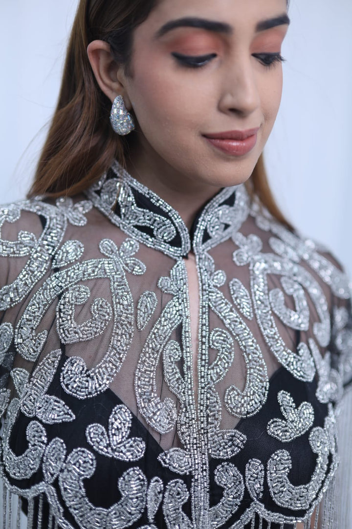 Silver Embroidered Fringe Cape