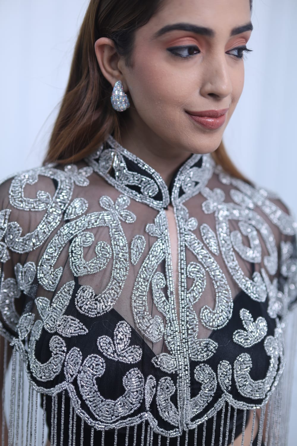 Silver Embroidered Fringe Cape