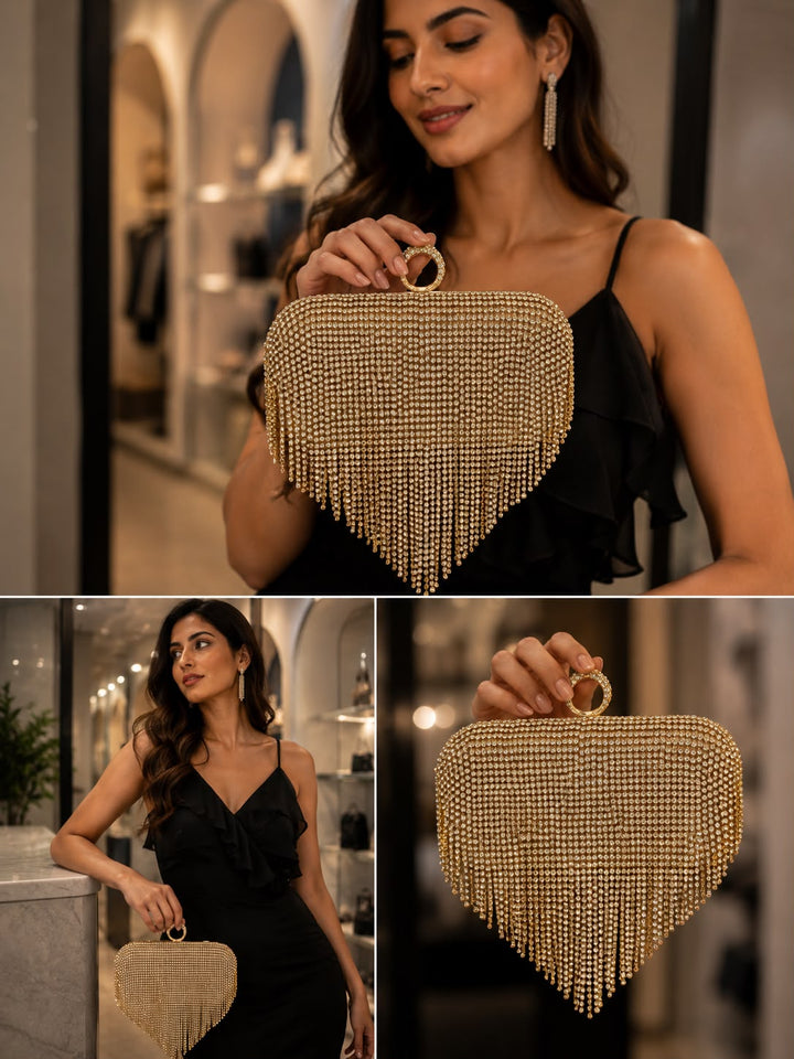 Golden Cascade Crystal Clutch