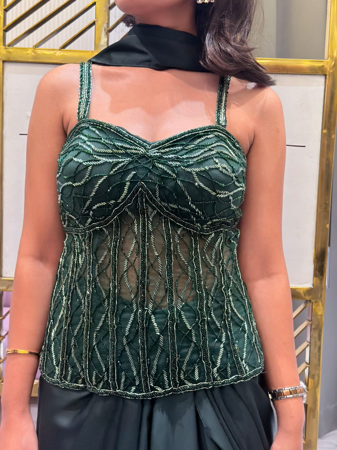 Emerald Enchanté Corset Drape Saree