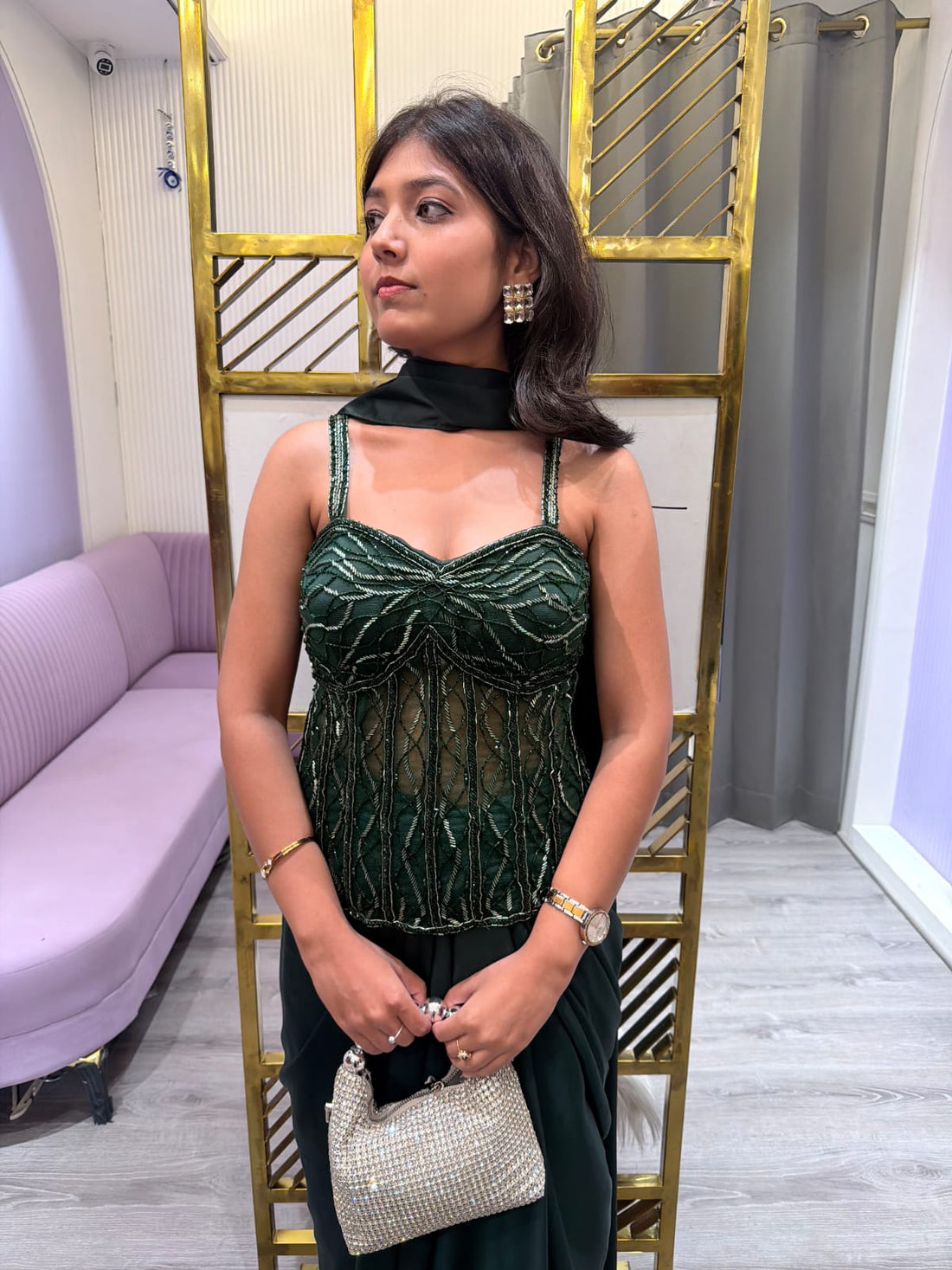 Emerald Enchanté Corset Drape Saree
