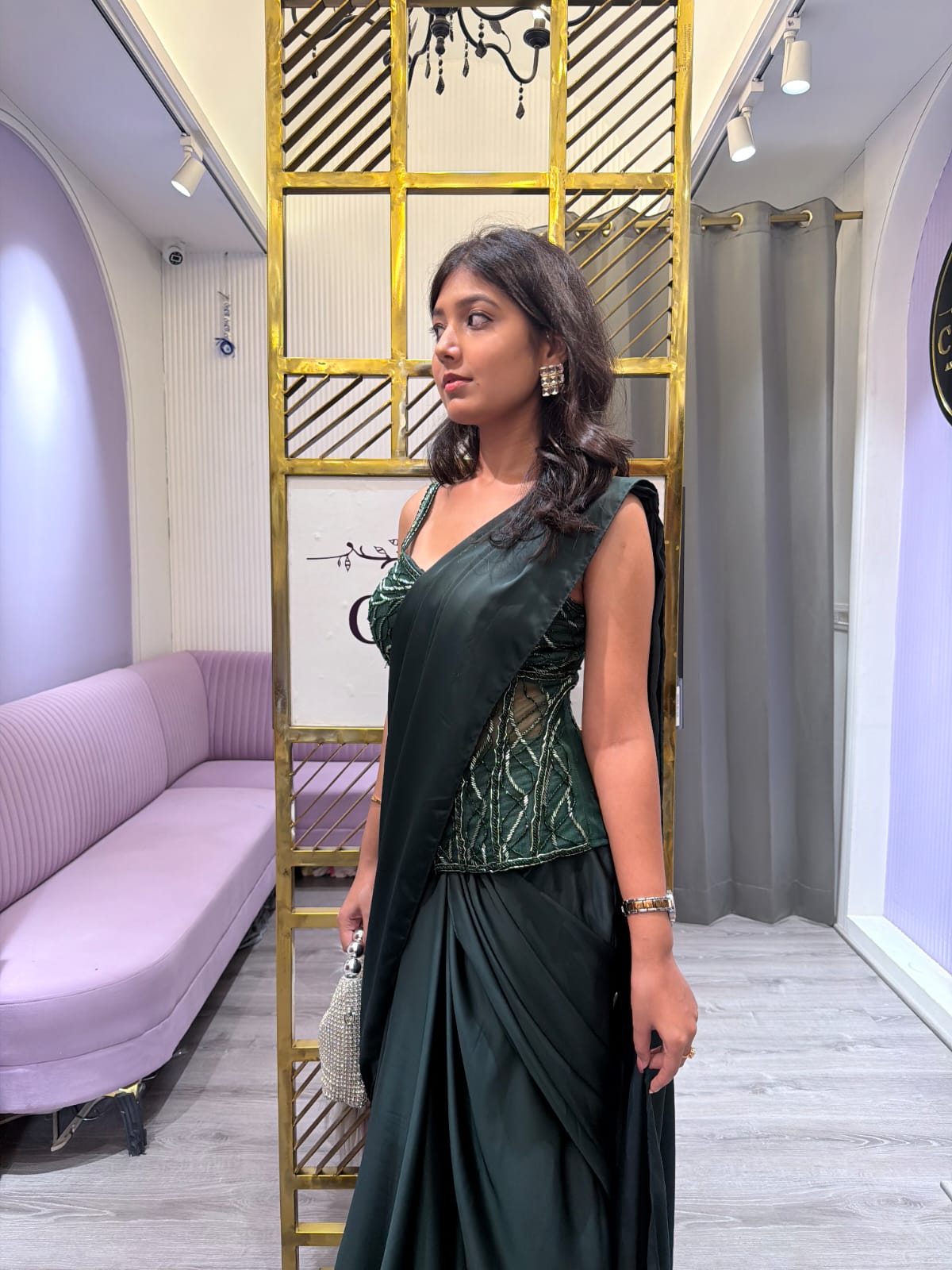 Emerald Enchanté Corset Drape Saree