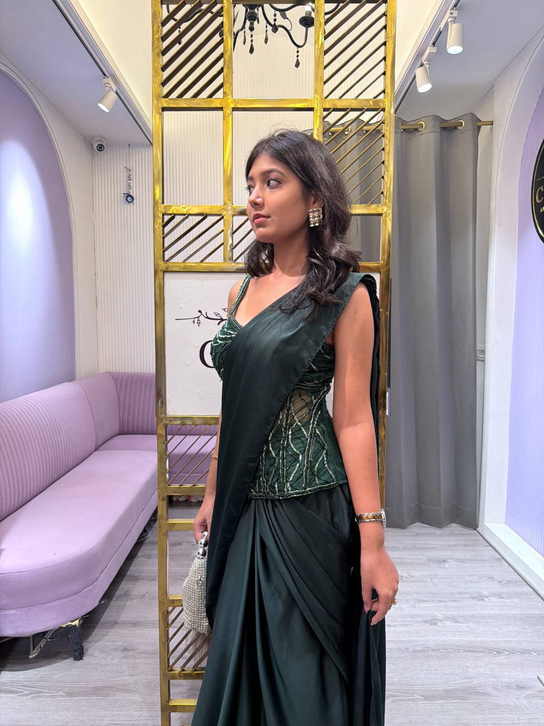 Emerald Enchanté Corset Drape Saree