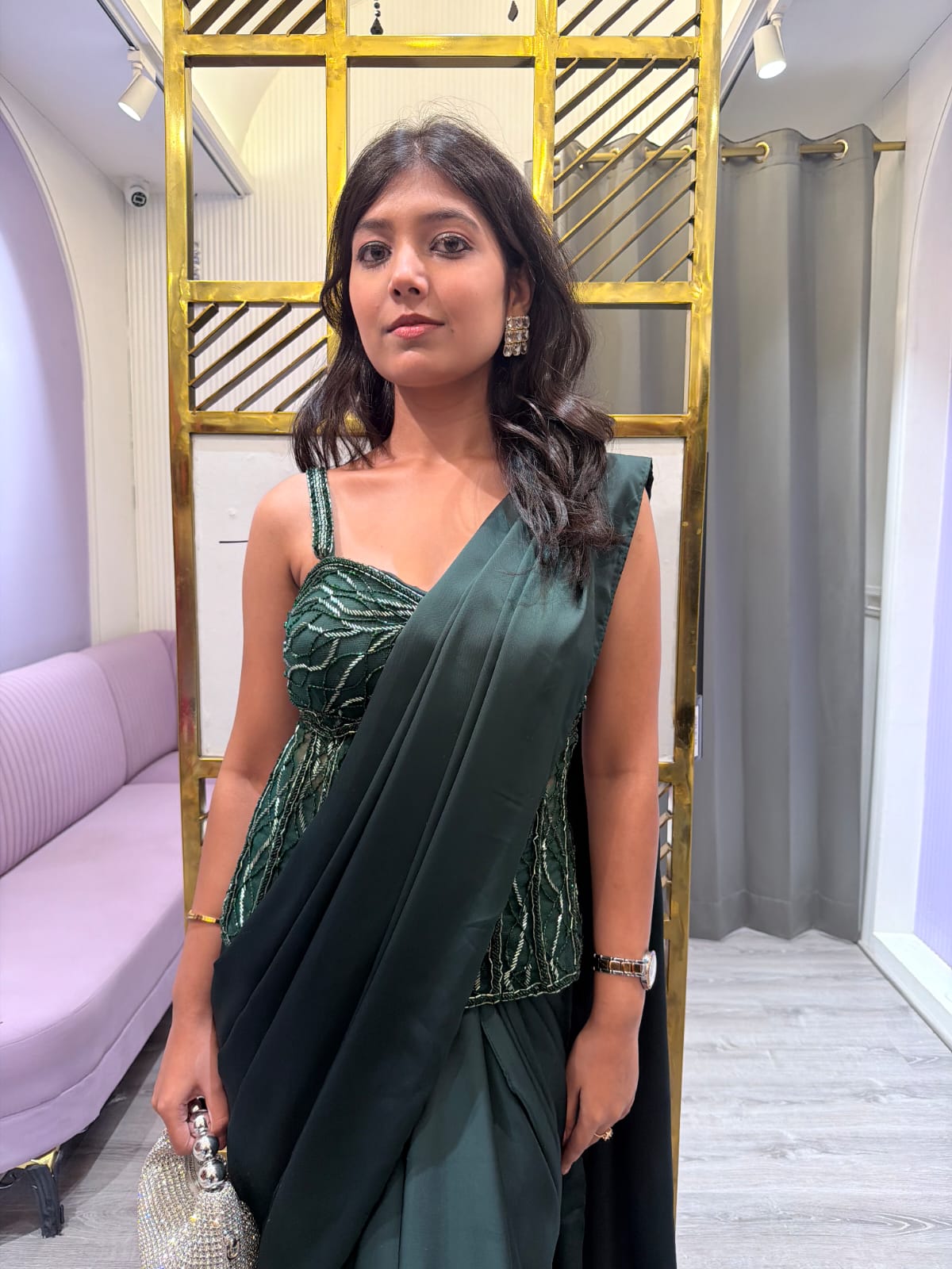 Emerald Enchanté Corset Drape Saree