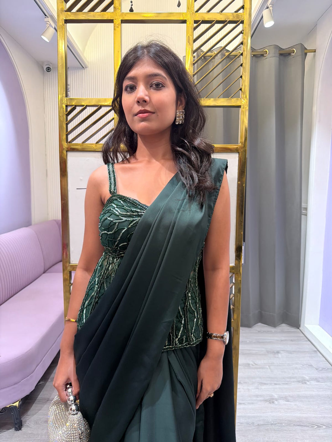 Emerald Enchanté Corset Drape Saree