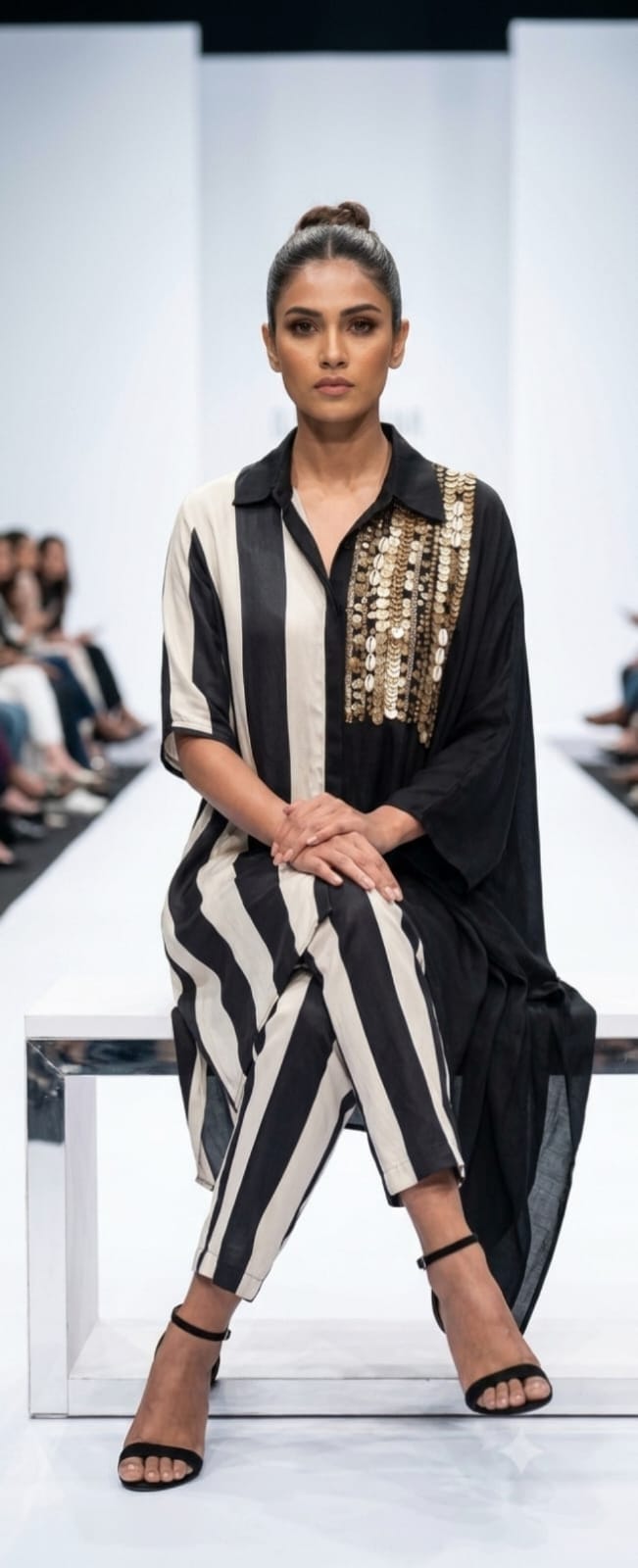 Half Striped Kurta Set