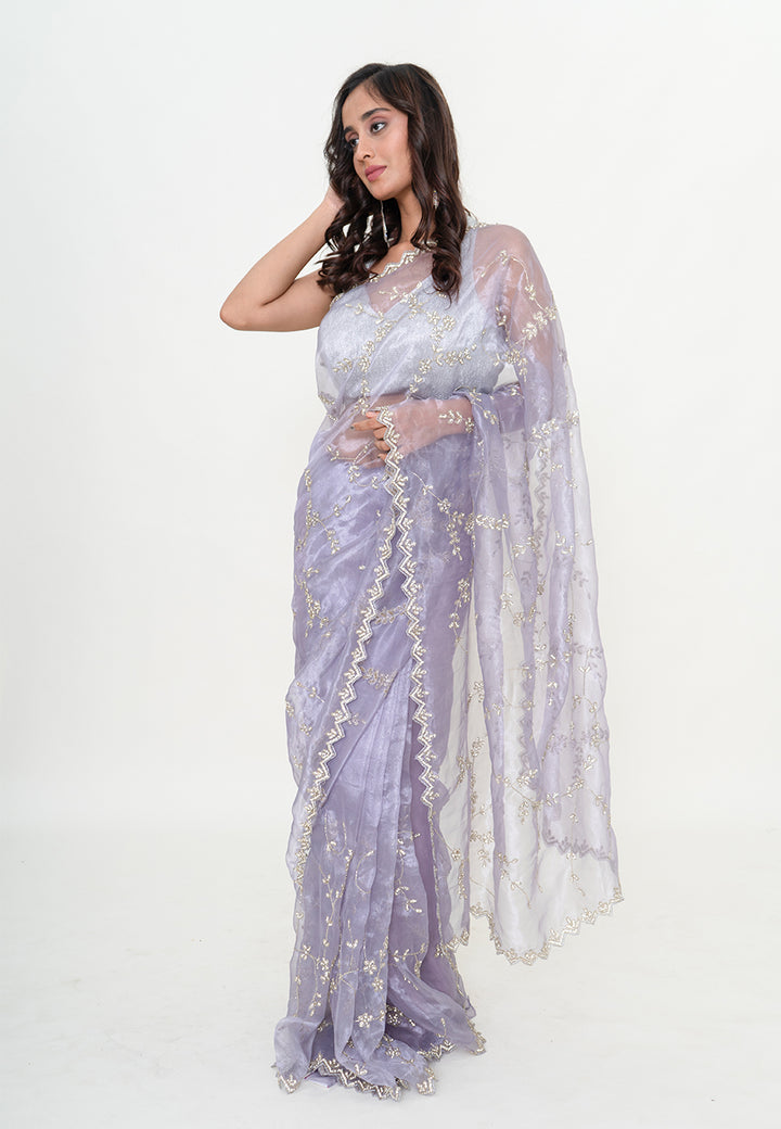 Old lavender style organza saree