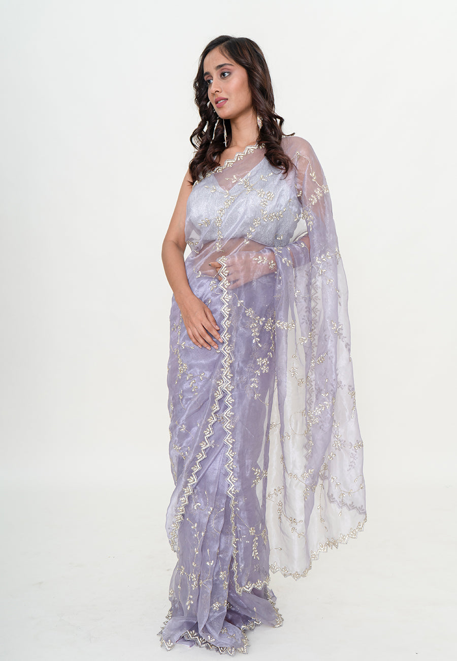 Old lavender style organza saree