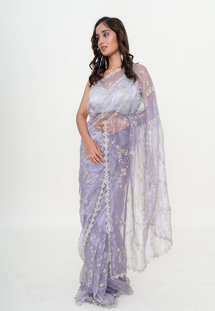 Old lavender style organza saree