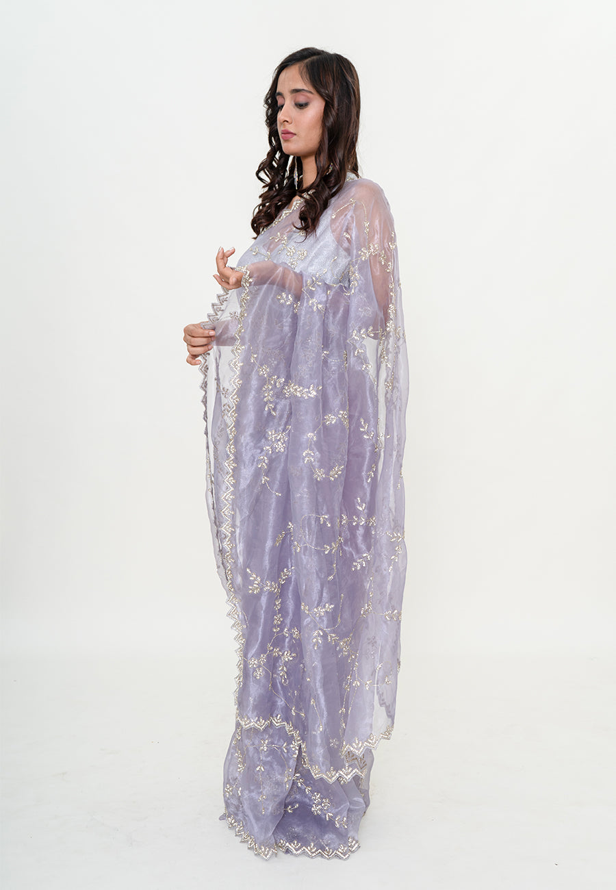Old lavender style organza saree