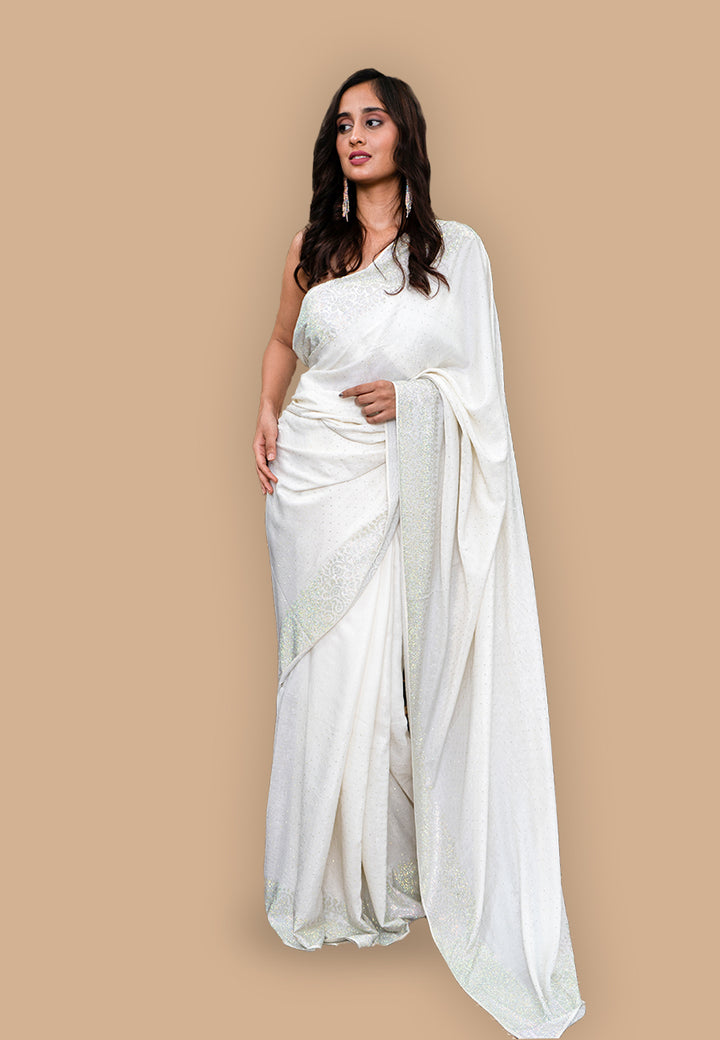 White rhinestone work saree