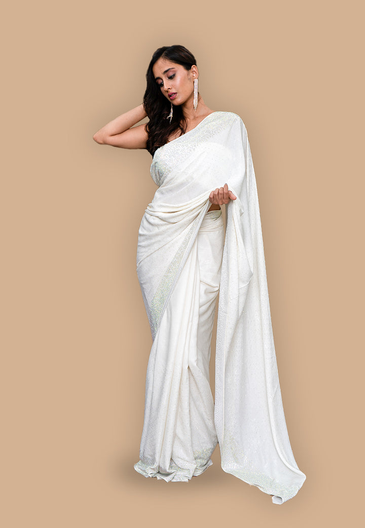 White rhinestone work saree
