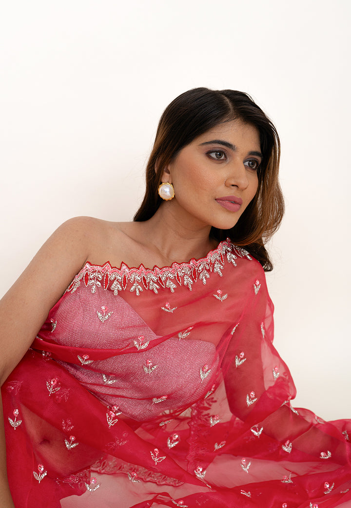ethereal sheen red bridal saree