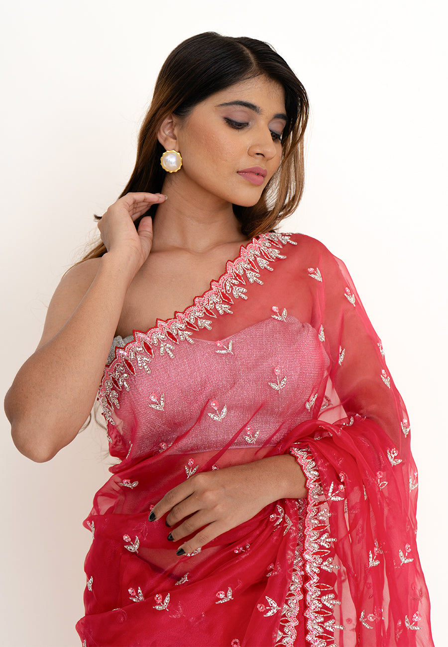 ethereal sheen red bridal saree
