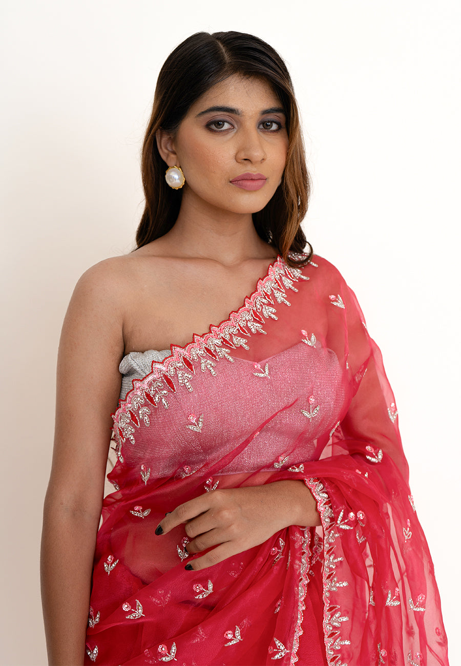 ethereal sheen red bridal saree