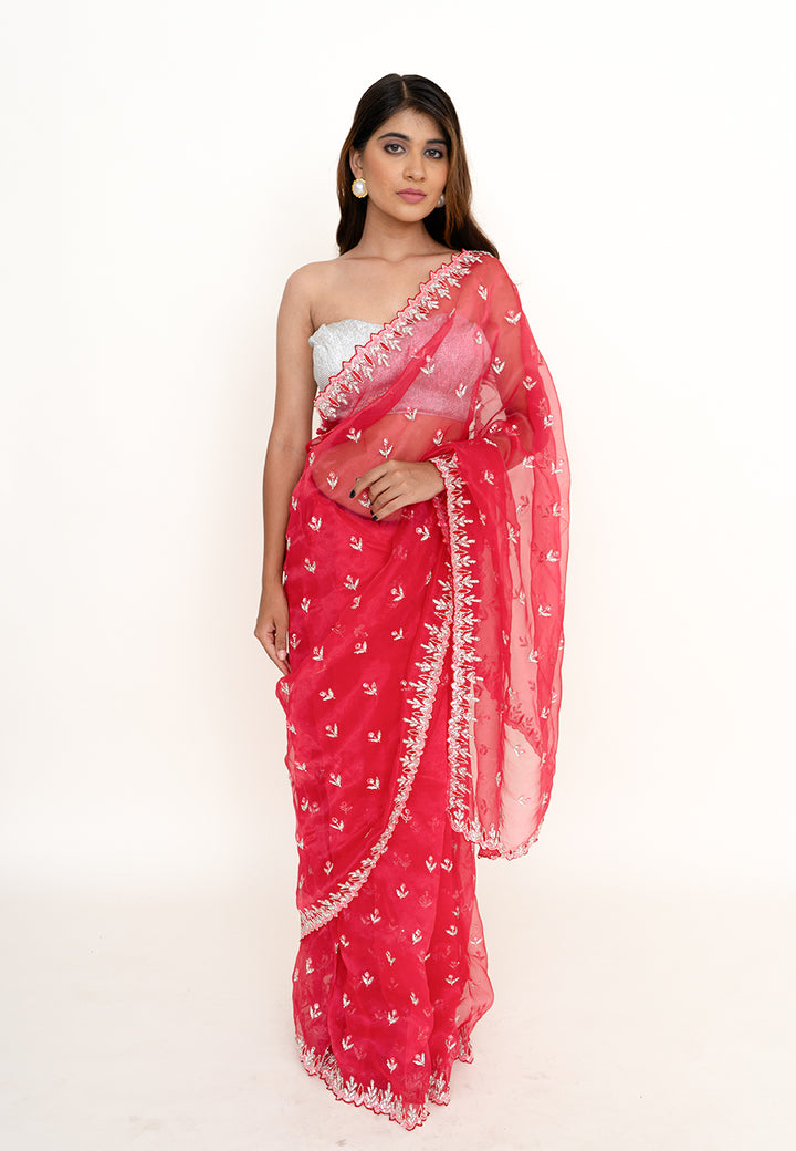 ethereal sheen red bridal saree