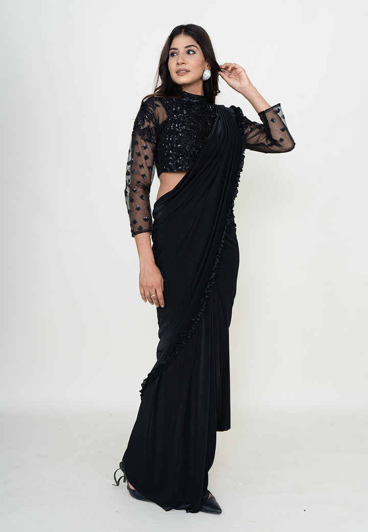 Black Velvet Night Saree with Blouse