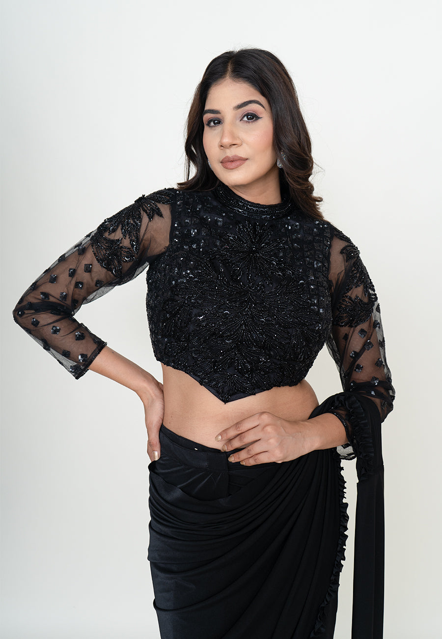 Black Velvet Night Saree with Blouse