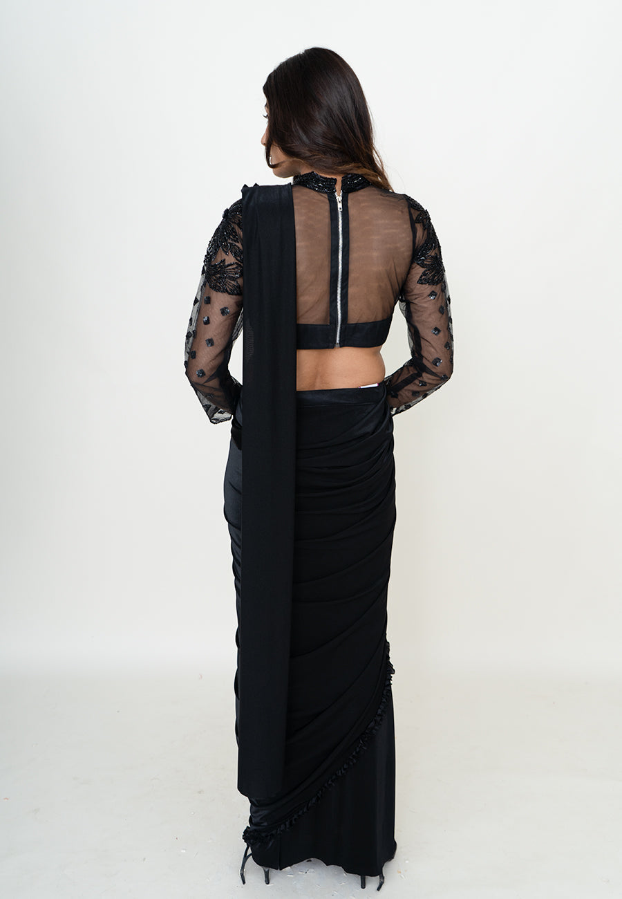 Black Velvet Night Saree with Blouse