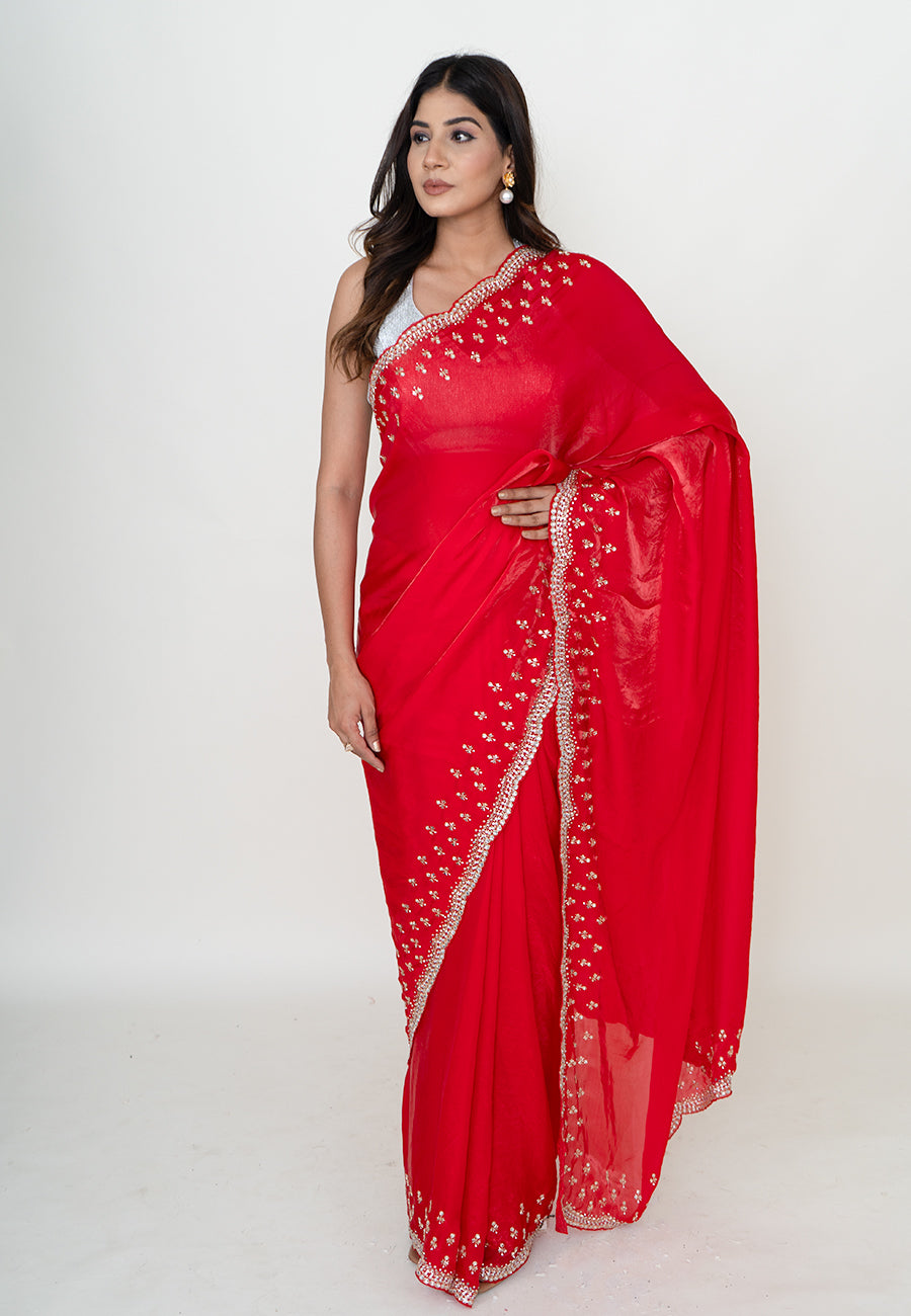 Fiery Opulence Red Tissue Saree