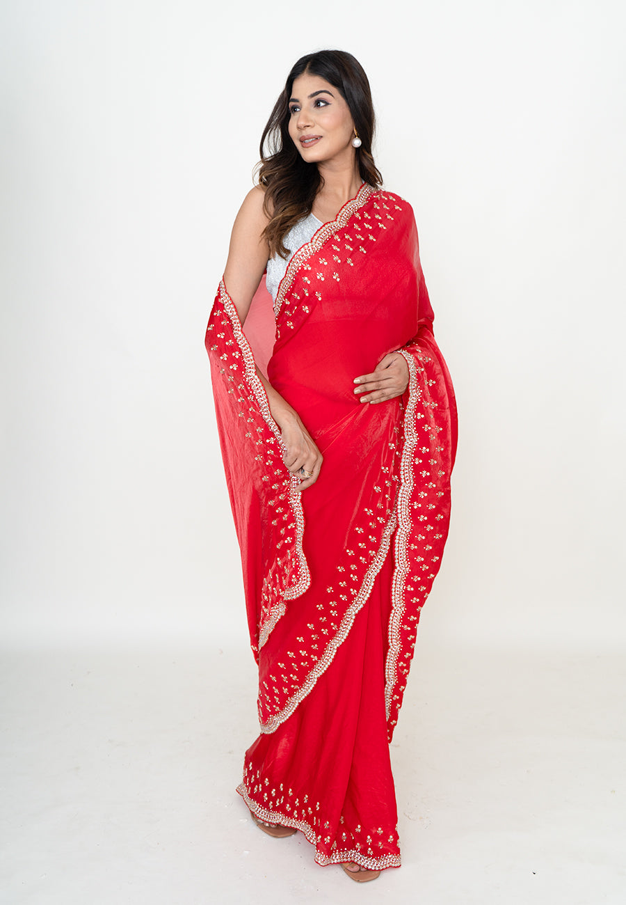 Fiery Opulence Red Tissue Saree